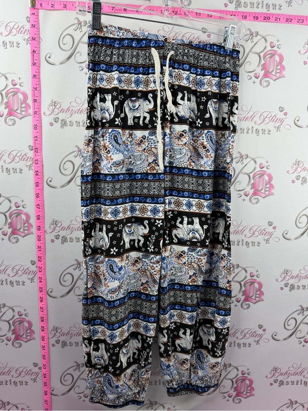 Thailand pants Elephant Print Drawstring Joggers in Black and Blue